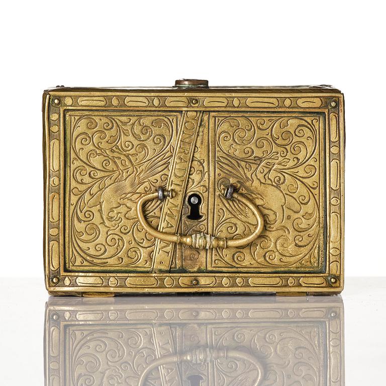 A gilt-brass miniature casket by Conradt Mann (master in Augsburg and Nuremberg, fl. ca. 1600-1630).