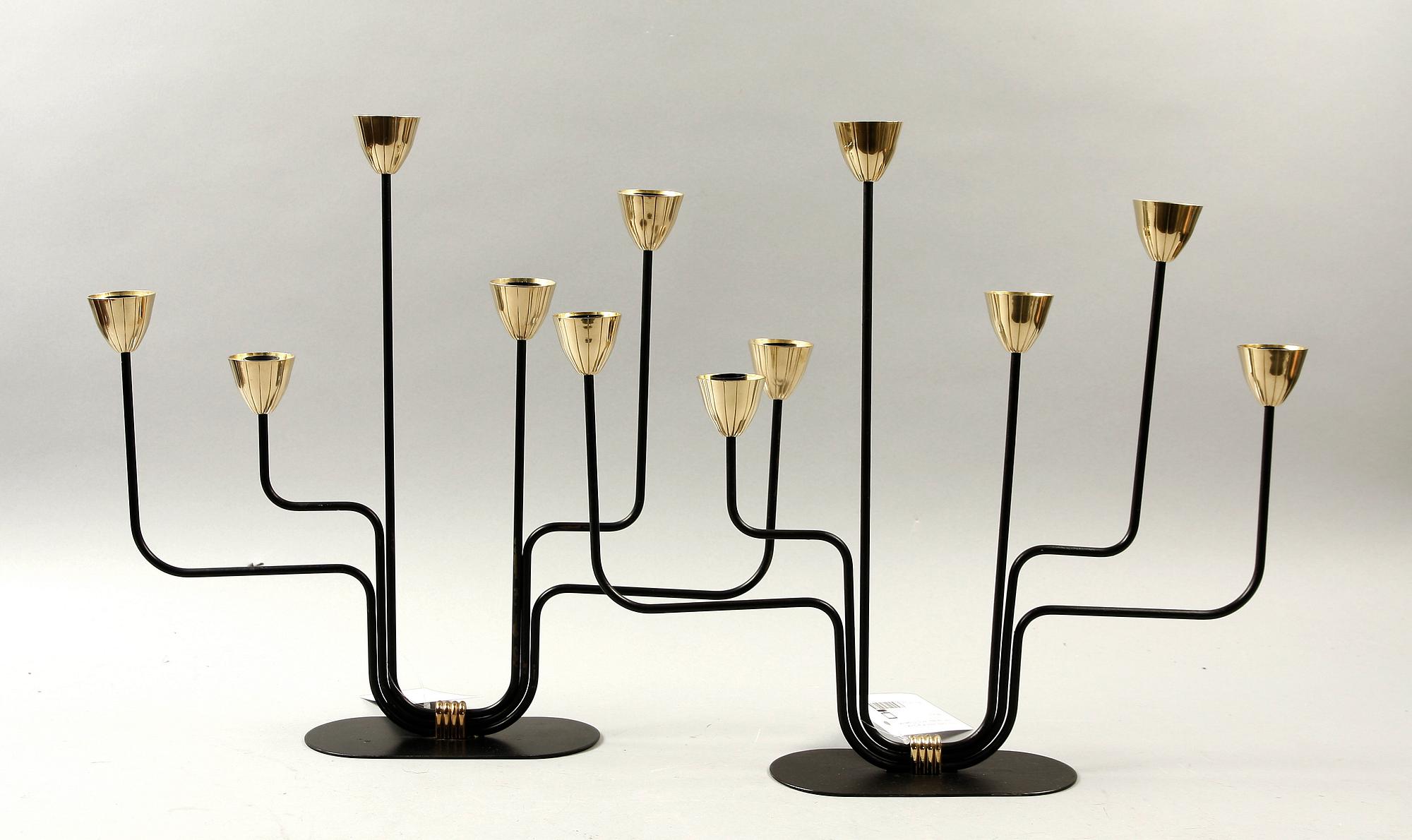 KANDELABRAR, ett par, metall, Gunnar Ander, Ystad-Metall, omkring 1900-talets mitt.