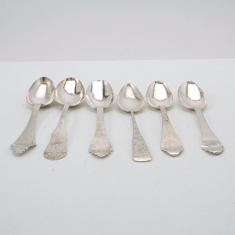 Spoons, 6 pieces, silver, 18th-19th century.