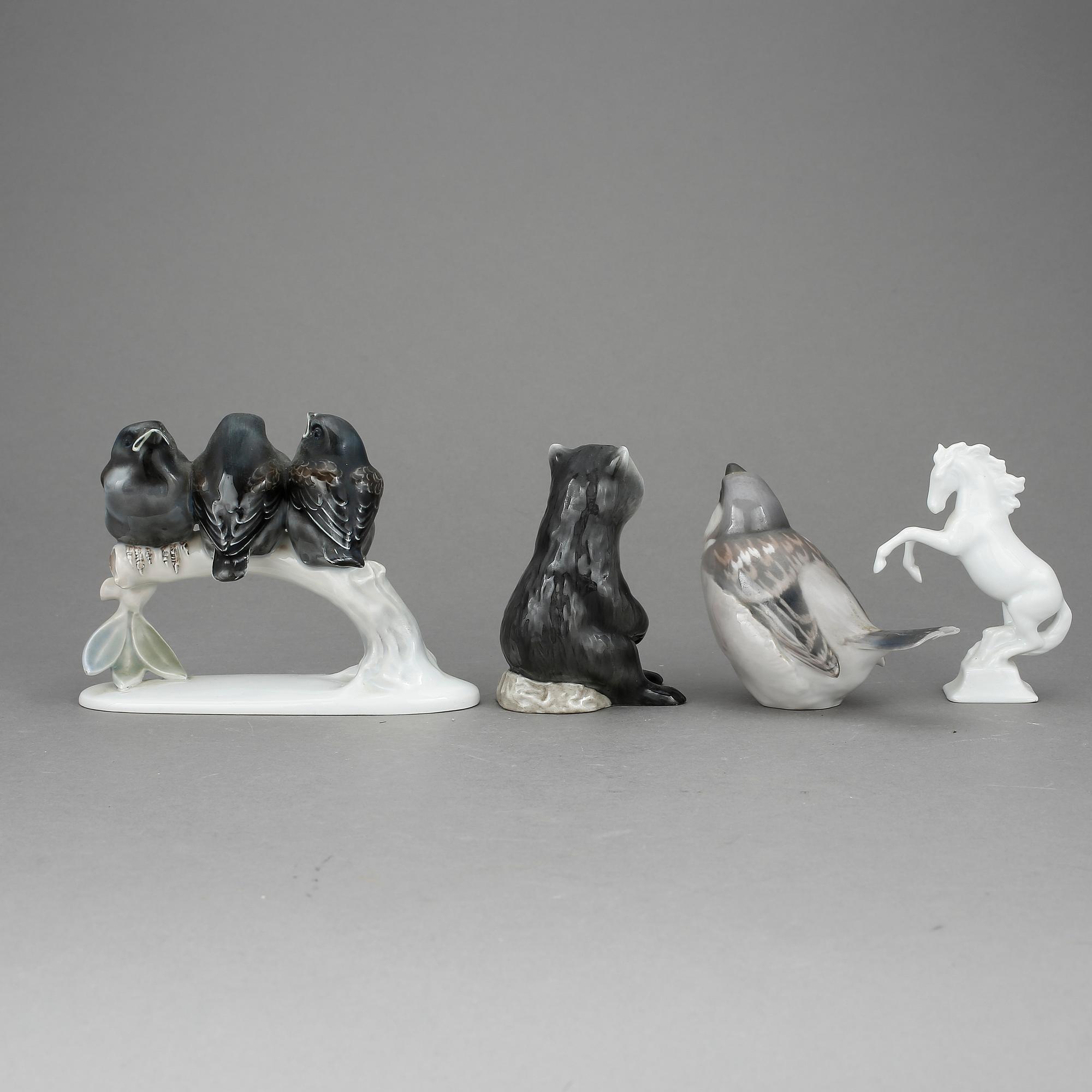 FIGURINER 4 st, porslin. Royal Copenhagen, Bing & Gröndahl, Rosenthal, 1900-tal.