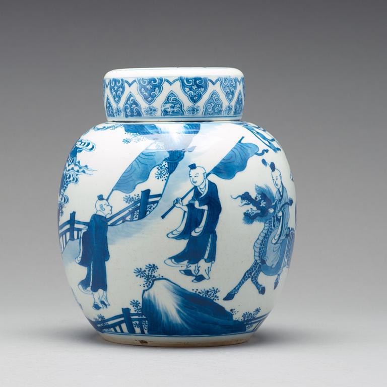 A blue and white jar with cover, Qing dynasty, Kangxi (1662-1722).