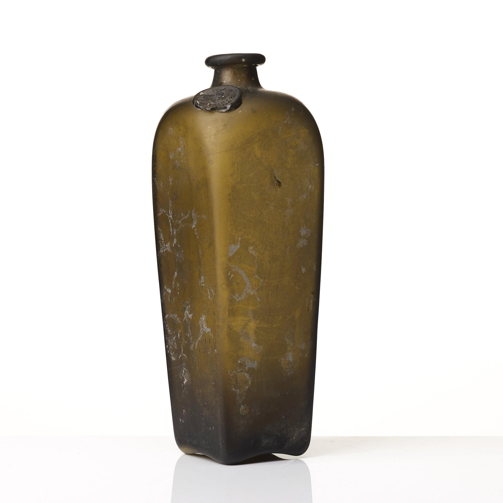 GINFLASKA, glas. Holland, med sigill från J H HENKES, 1800-tal.
