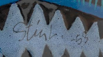 Stig Lindberg, bordsskiva, emaljerad plåt. Signerad Stig L och daterad -53.