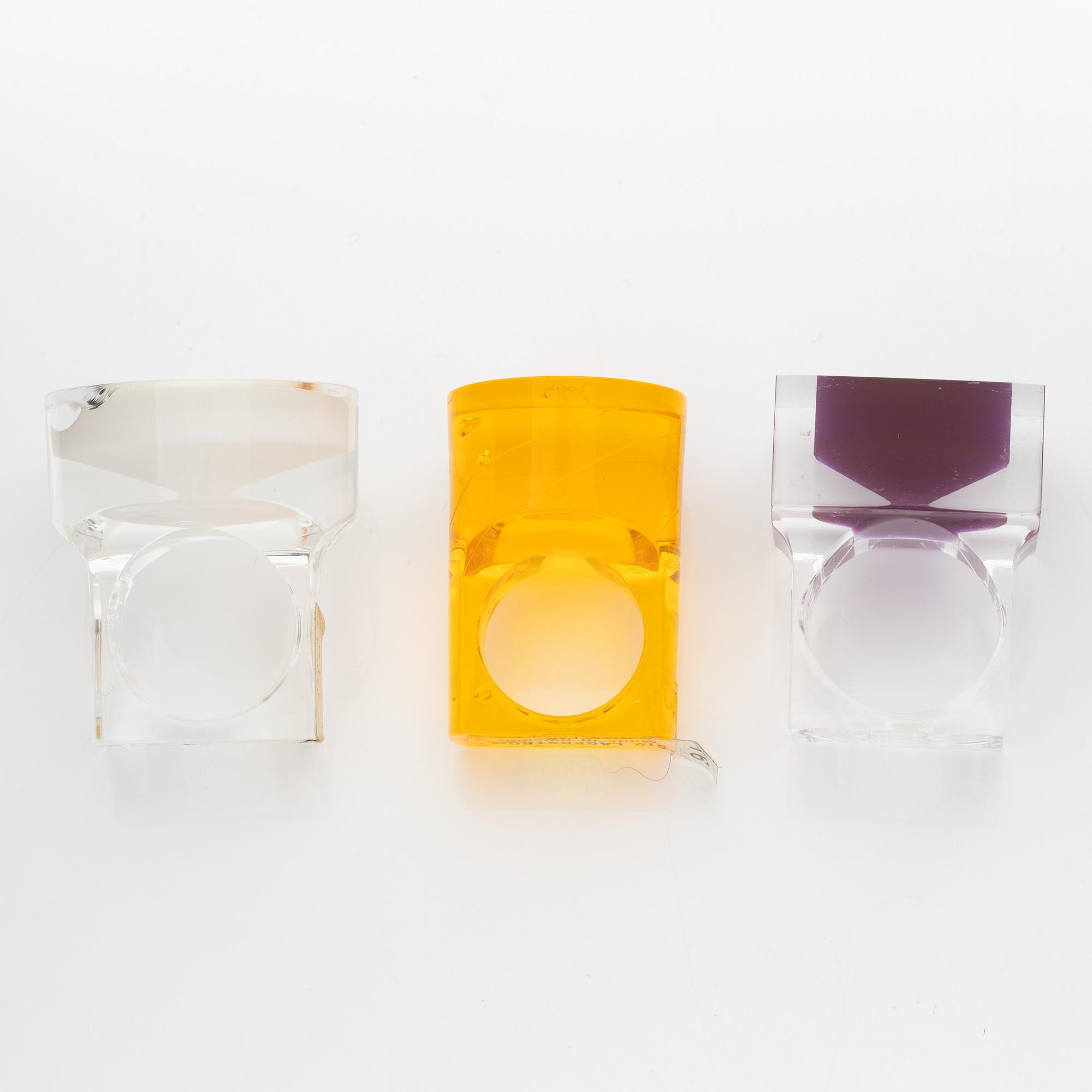 Siv Lagerström, three acrylic plastic rings, 1970s.