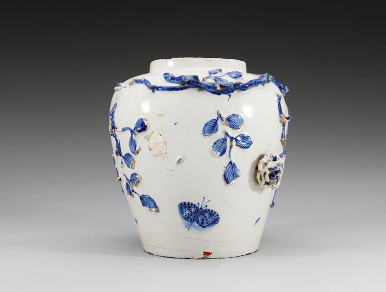 A Swedish Marieberg faience jar, dated 1765.