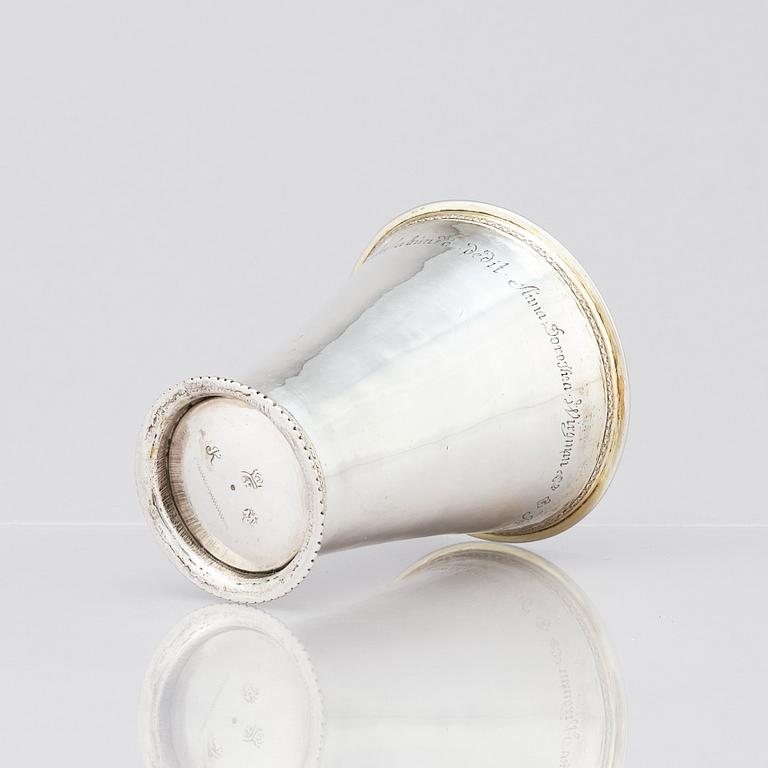 A Swedish 18th century parcel-gilt silver beaker, mark of Abraham Wirgman, Göteborg, 1722.