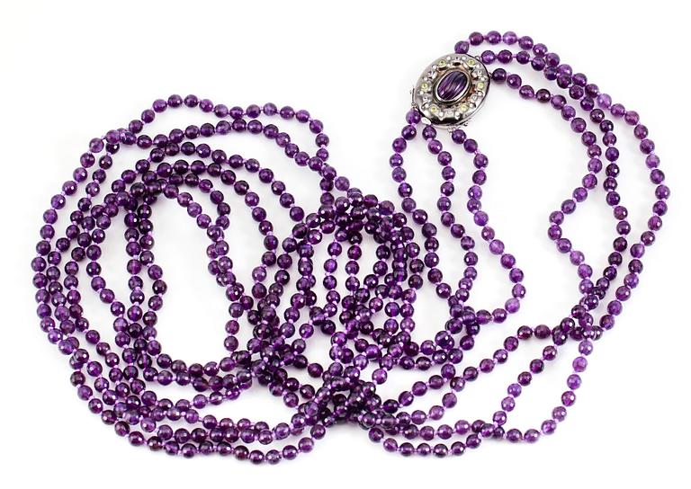 COLLIER, 14k guld, silver, ametister, diamanter och peridoter.