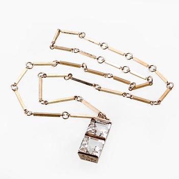 Wiwen Nilsson, pendant on chain, sterling silver, two rock crystal sapprox 15 x 15 mm each, Lund 1945.
