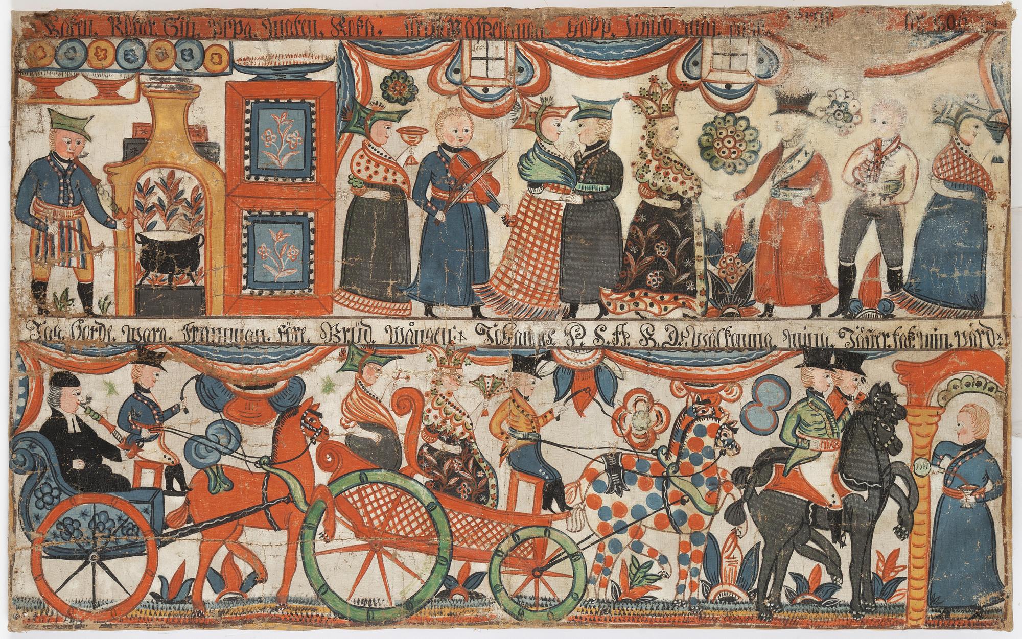 Bonadsmålning, Sydsverige, daterad 1806. Limfärg på duk.