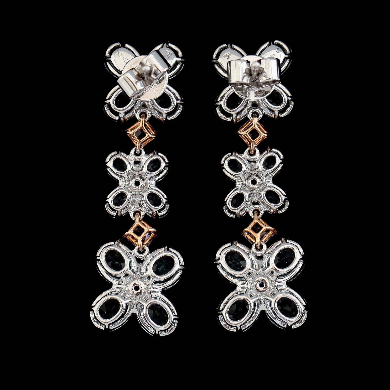 ÖRHÄNGEN, 1 par, 18K vitguld, diamanter tot ca 0.14 ct, rosa safirer tot ca 0.64 ct, akvamariner tot ca 7.05 ct.