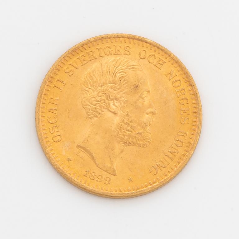 Oscar II, guldmynt, 20 kr, 1899, Typ III.