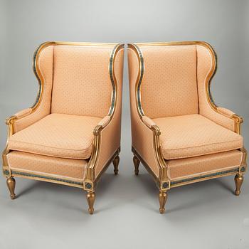 BERGÈRER, ett par, Louis XVI-stil, 1900-tal.
