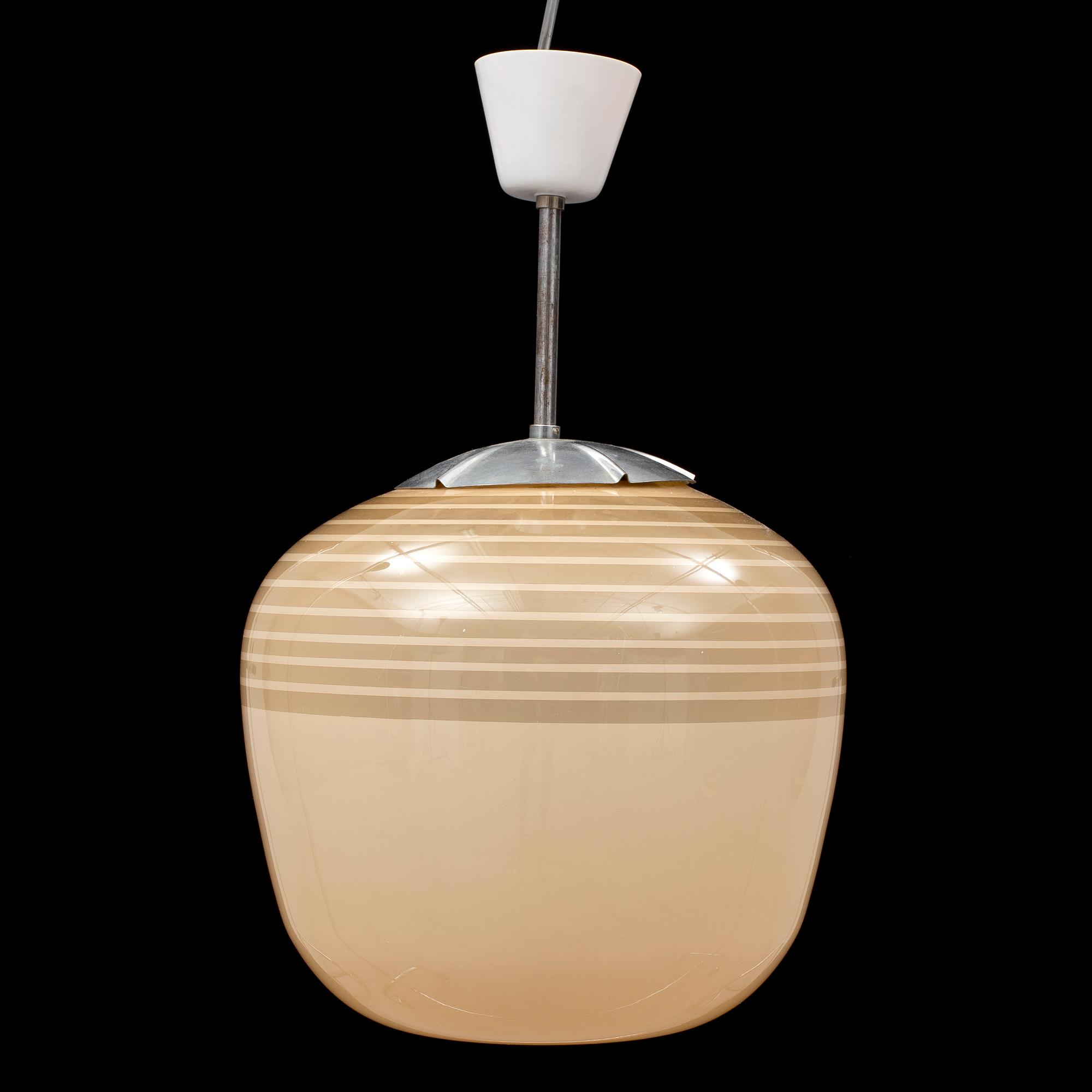 TAKLAMPA, glas, Swedish Modern, troligen Böhlmarks, 1940-tal.