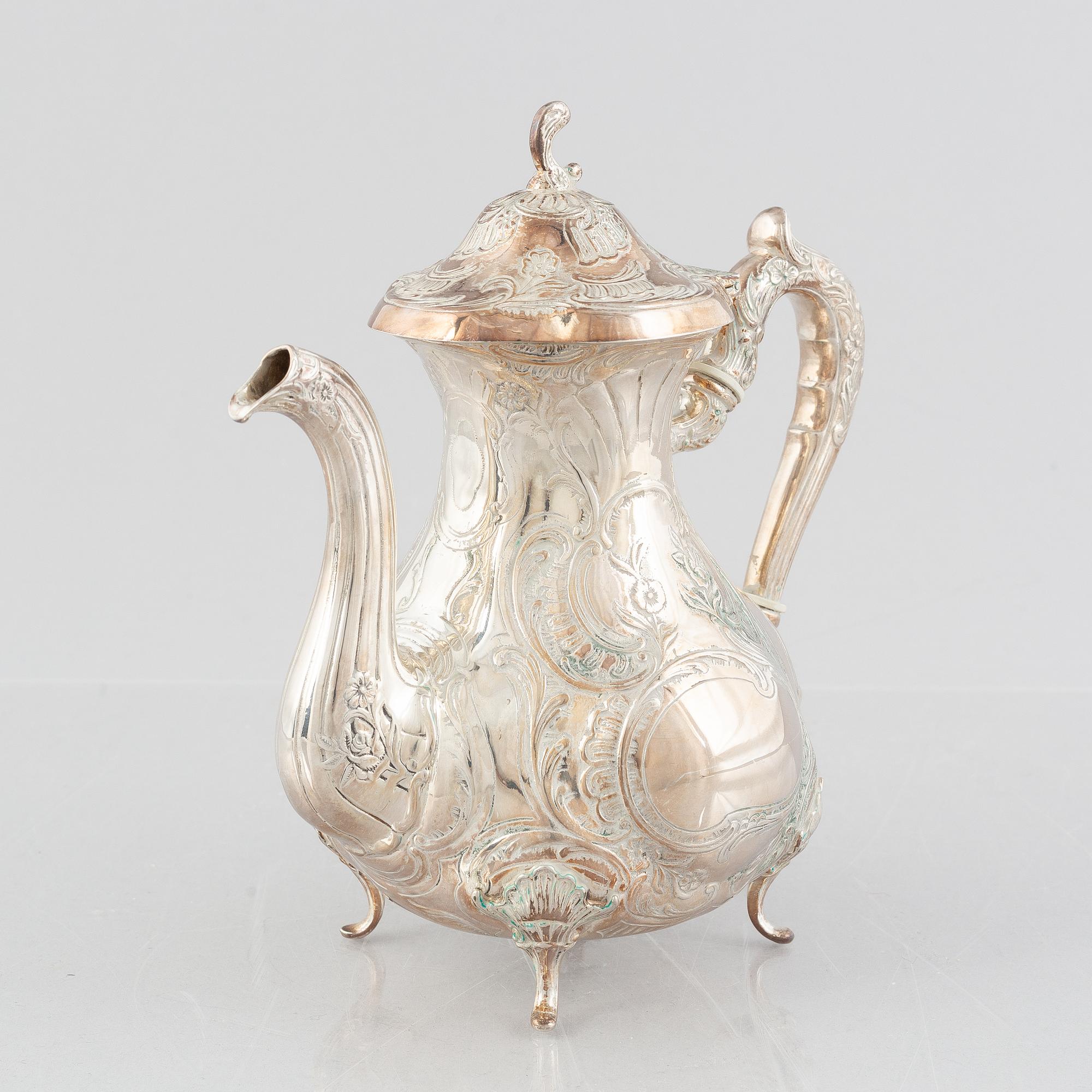 A Swedish silver Rococo style coffee pot, Malmö 1972.
