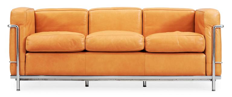 A Le Corbusier, Pierre Jeanneret & Charlotte Perriand 'LC 2' light brown leather three seated sofa, Cassina, Italy.