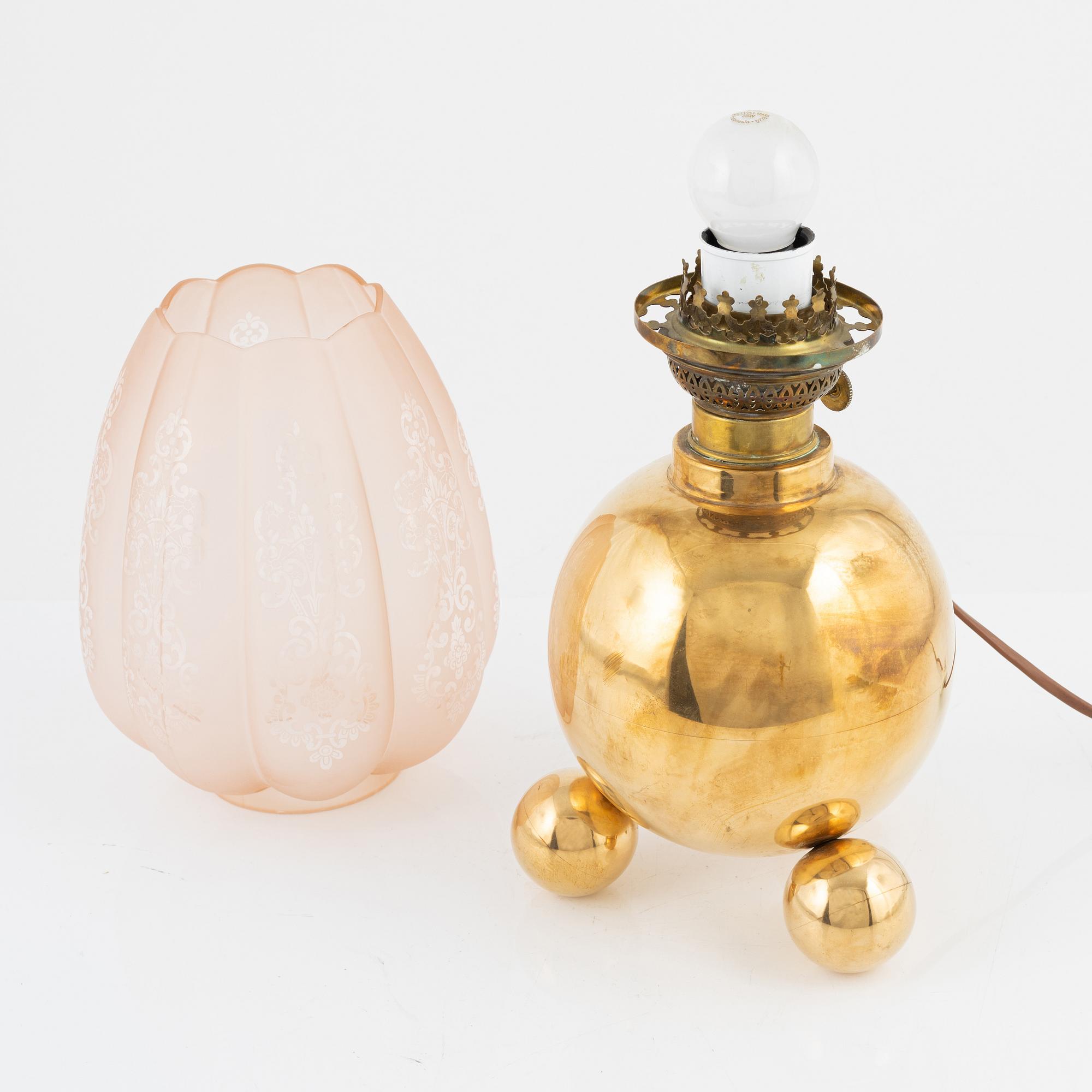A brass and glass table light, Gusum, first half of the 20th Century.