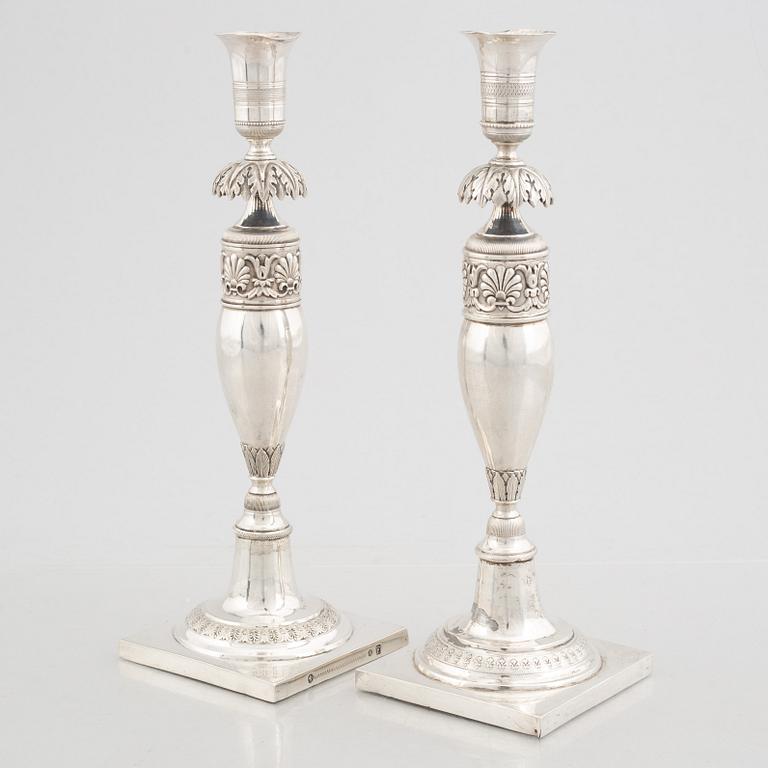 Two early 19th century German silver candlesticks, Berlin and Breslau 1820-1850.