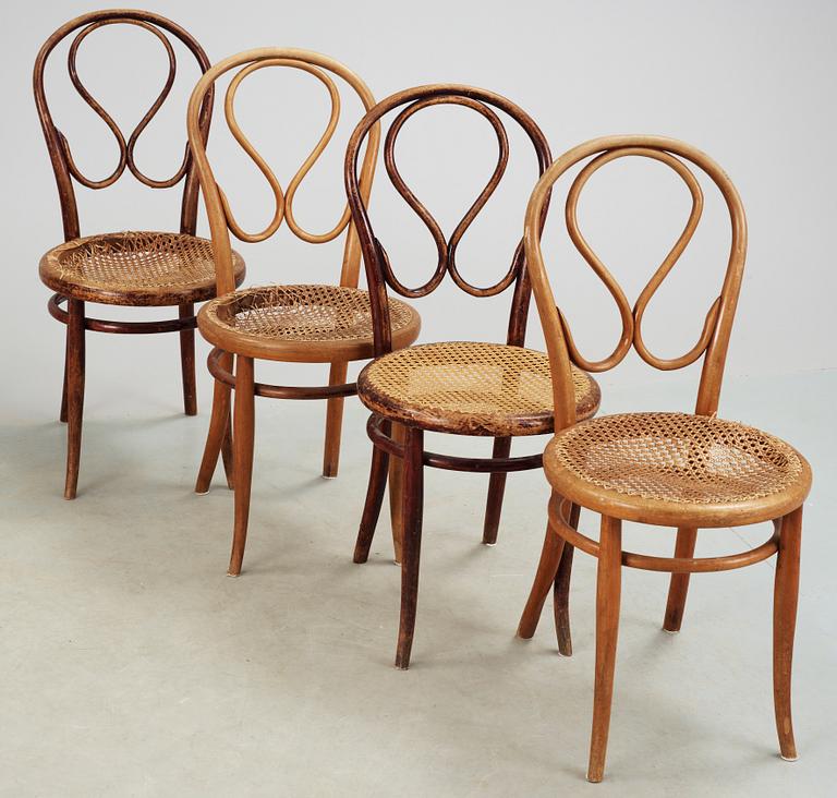 CAFÈSTOLAR 5 st samt SOFFA, böjträ, av Thonet-typ, 1900-talets början.