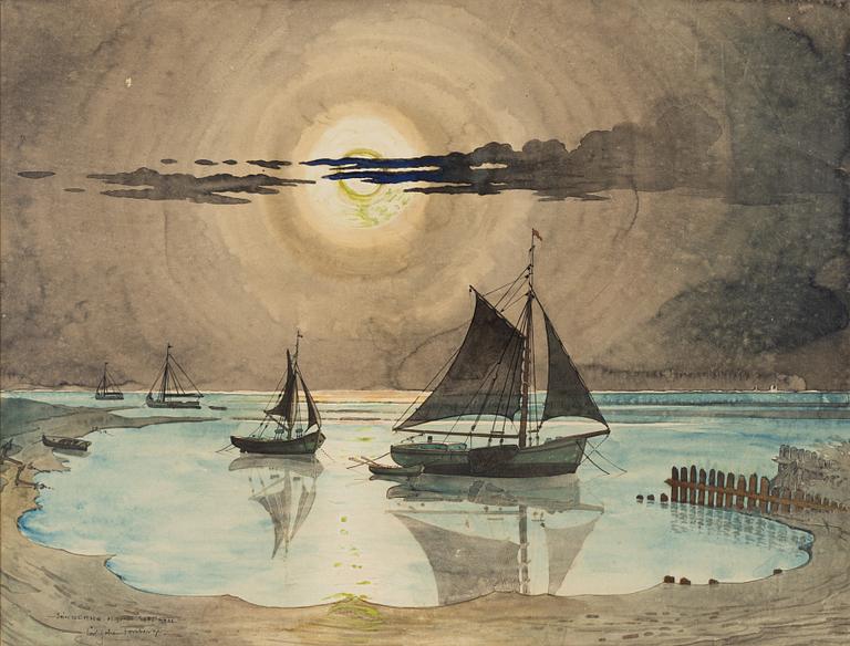 Carl Johan Forsberg, watercolour, signed and dated Sønderho Havn XXII. (1922).