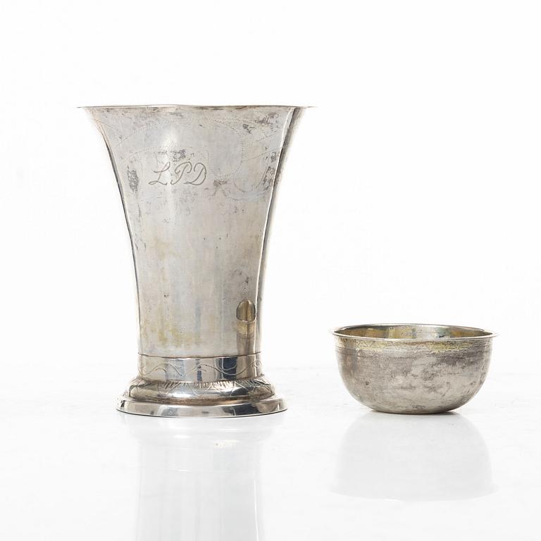 Bägare samt tumlare, silver, Sverige 1700-1800-tal.