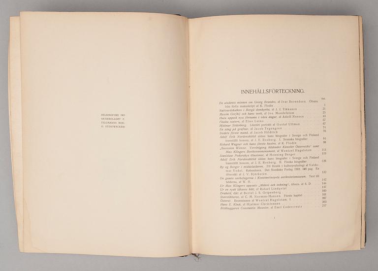 BOK, ATENEUM TIDSKRIFT FÖR KONST, utgiven av Wentzel Hagelstam, femte årgången 1902.