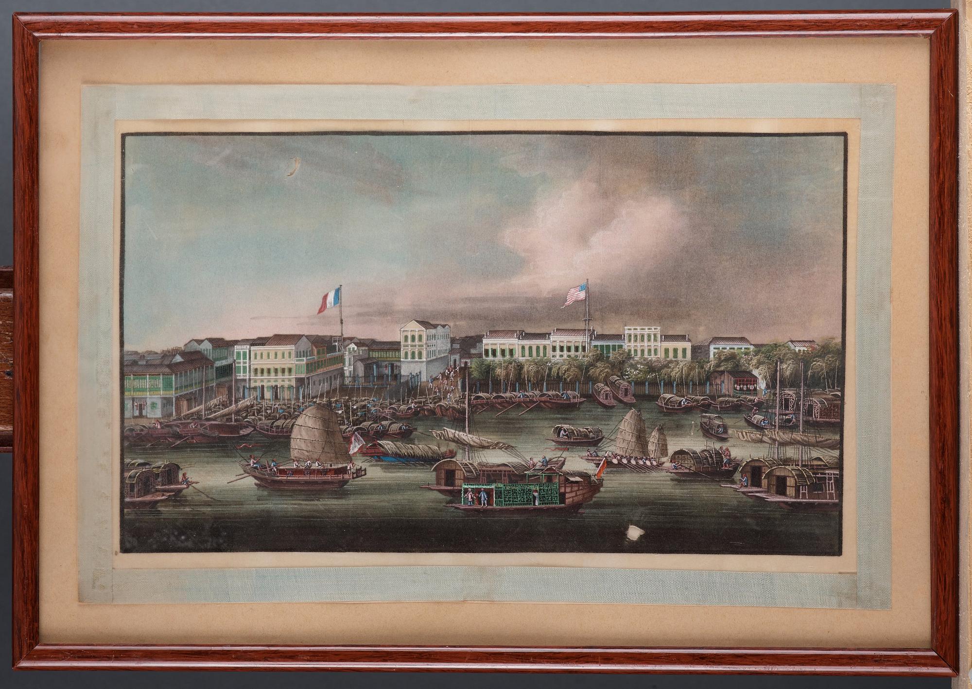 OKÄND KONSTNÄR, fyra stycken, akvarell på rispapper. Qingdynastin, omkring 1800.