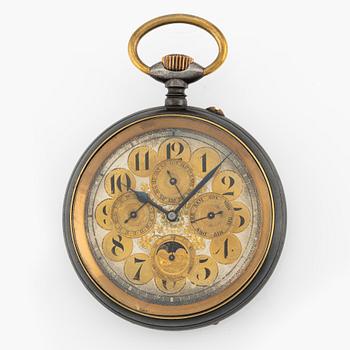 Pocket watch, "Super Goliath", Calendar, Moon Phase, 93 mm.