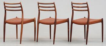 NIELS OLE MØLLER, matbord, 3 stolar och 2 karmstolar, J.L. Møller, Danmark 1950-60-tal.