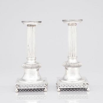 A pair of Swedish 18th century silver candlesticks, mark of Petter Eneroth, Stockholm 1800.