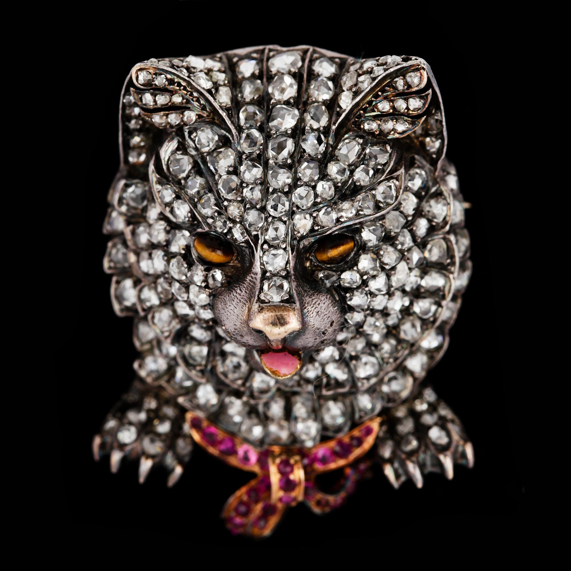 BROSCH, rosenslipade diamanter, i from av hund eller katt.