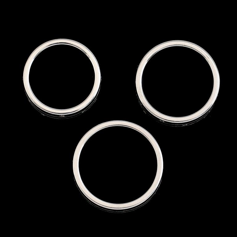RINGAR, 3 st, stål, briljantslipade diamanter, Fleming Uziel.
