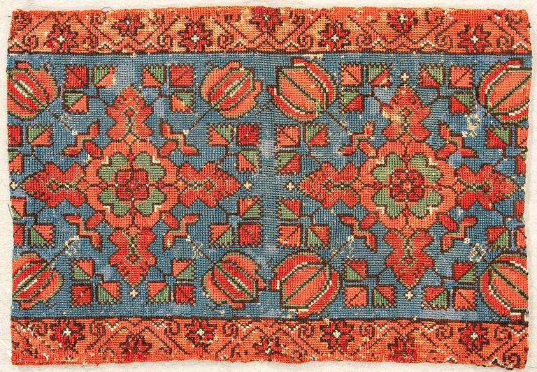 Traveling cushion (Agedyna) part of, Skåne cross stitch, second half of the 19th century, approx. 45x66 cm.