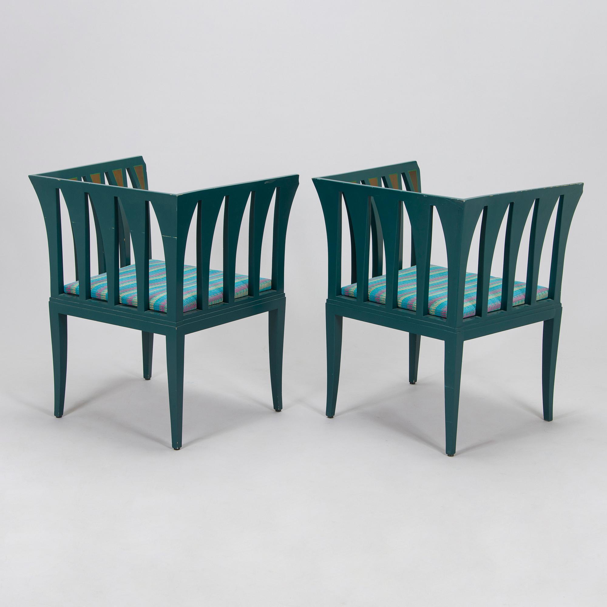Eliel Saarinen, a pair of 'The Blue Chair' armchairs for Adelta Finland 1980s.