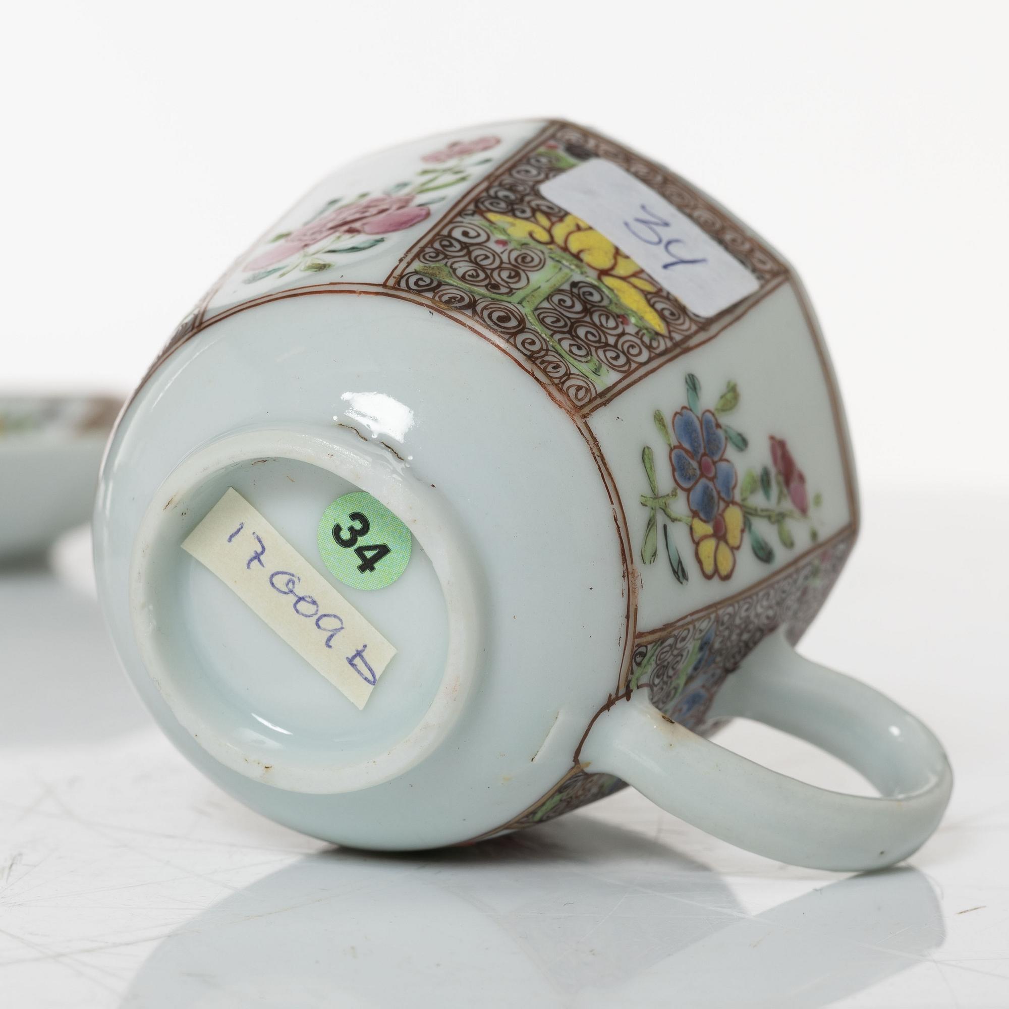 Koppar, åtta stycken, porslin. Qingdynastin, 1700-tal.