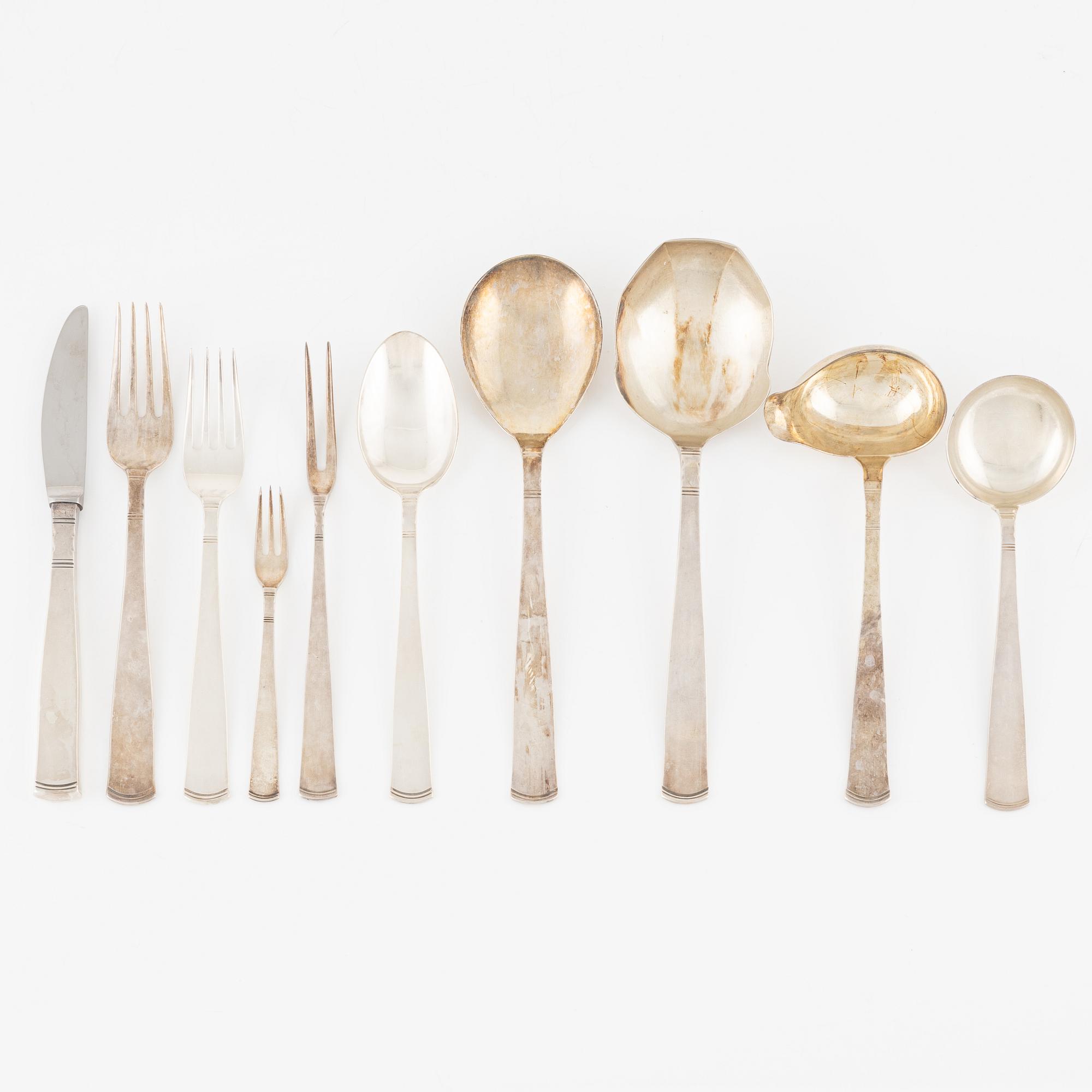 Jacob Ängman, a 46-piece silver cutlery set, 'Rosenholm', GAB, Eskilstuna, 1969-74.