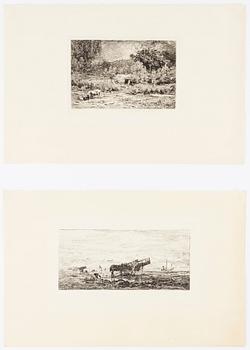CHARLES FRANCOIS DAUBIGNY,  etchings, 2, one signed in plate.