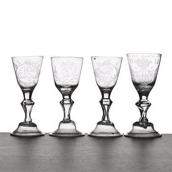 296. GLAS, fyra stycken. Hessisk modell, 1700-tal.