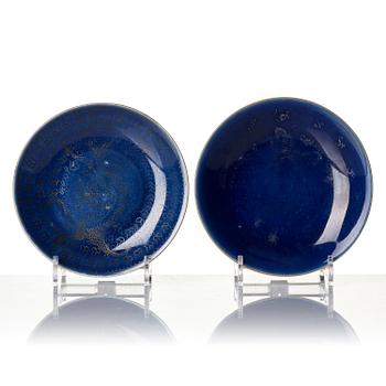 A group of 10 (8+2) blue glazed dishes, late Qing dynasty.