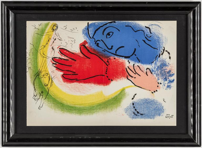 MARC CHAGALL, färglitografi, ur Derrière le Mirroir nr 93, 1956, "Dix Ans d'Édition", signerad i trycket.