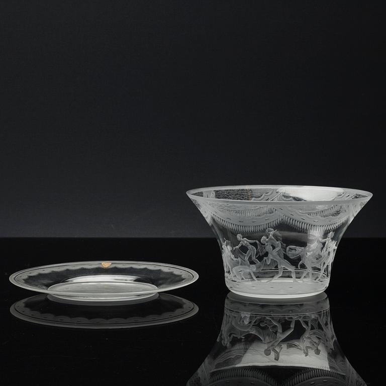 SIMON GATE, a signed Orrefors glass bowl.