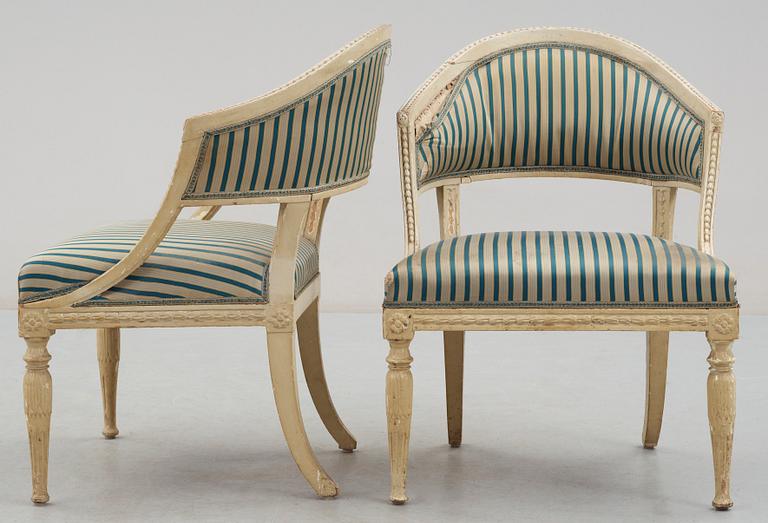 A pair of late Gustavian circa 1800 armchairs, by E. Ståhl.