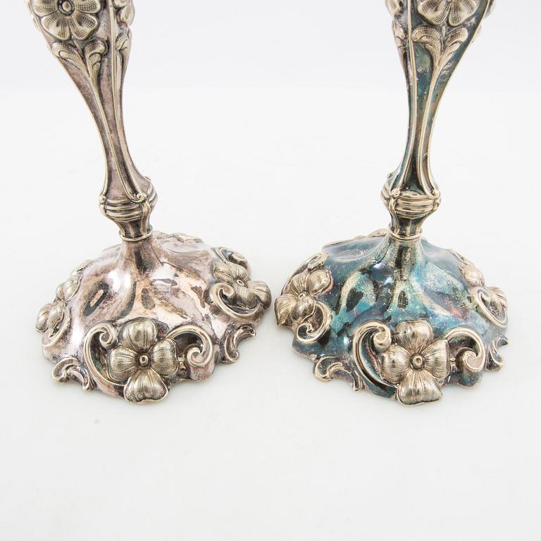 Candelsticks, a pair of Rococo-style silver plate, circa 1900.