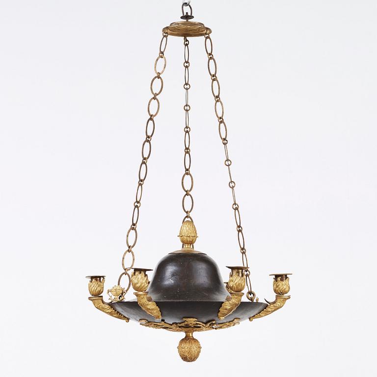 A Swedish Empire 19th century six-light hanging lamp.