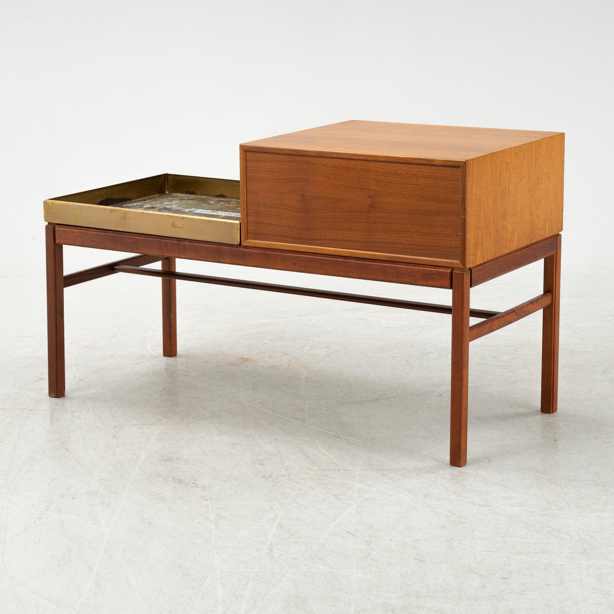 A teak and brass flowerstand with drawers by Myrstrand & Engström, 1960's.