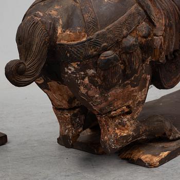 Two large wooden sculptures of horses, 20th century.