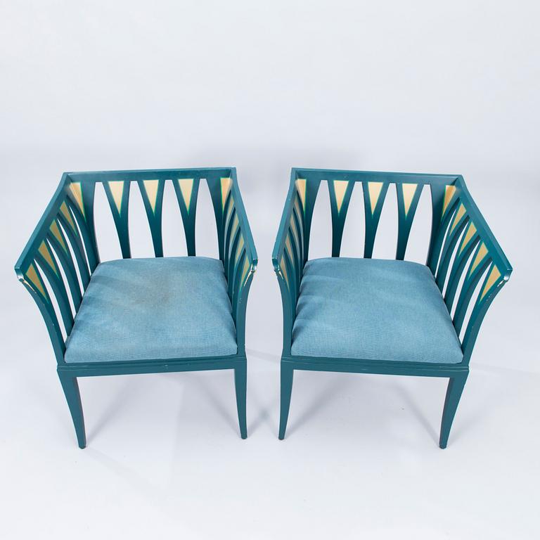 A pair of "Blue Chair" armchairs by Eliel Saarinen, Adelta, Finland 1983.