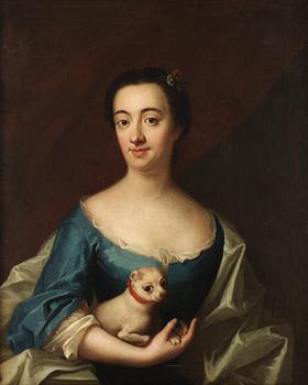 228. Johan Henrik Scheffel, Portrait with a lady with lapdog.