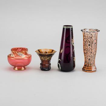 A set of four Art Nouveau glass vases.