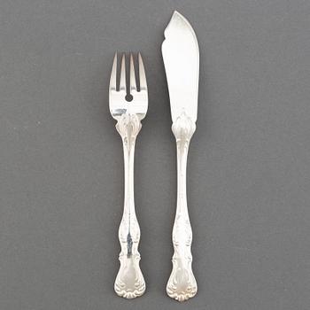 A set of 18 + 18 pieces of "Olga" silver fish flatware, mark of GAB, Stockholm and Eskilstuna, Sweden late 20th century.