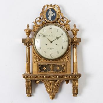 A late Gustavian wall clock by Per Henrik Beurling (master in Stockholm 1783-1806).